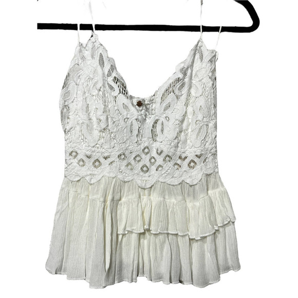 Free People Adella Cami Lace Ruffed Tank Top / S- Medium - Picture 3 of 11